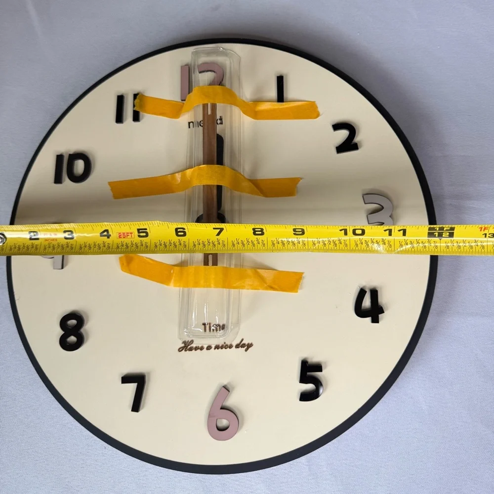 12in Cream & Black Modern Wall Clock (Have a nice day) - NIB
